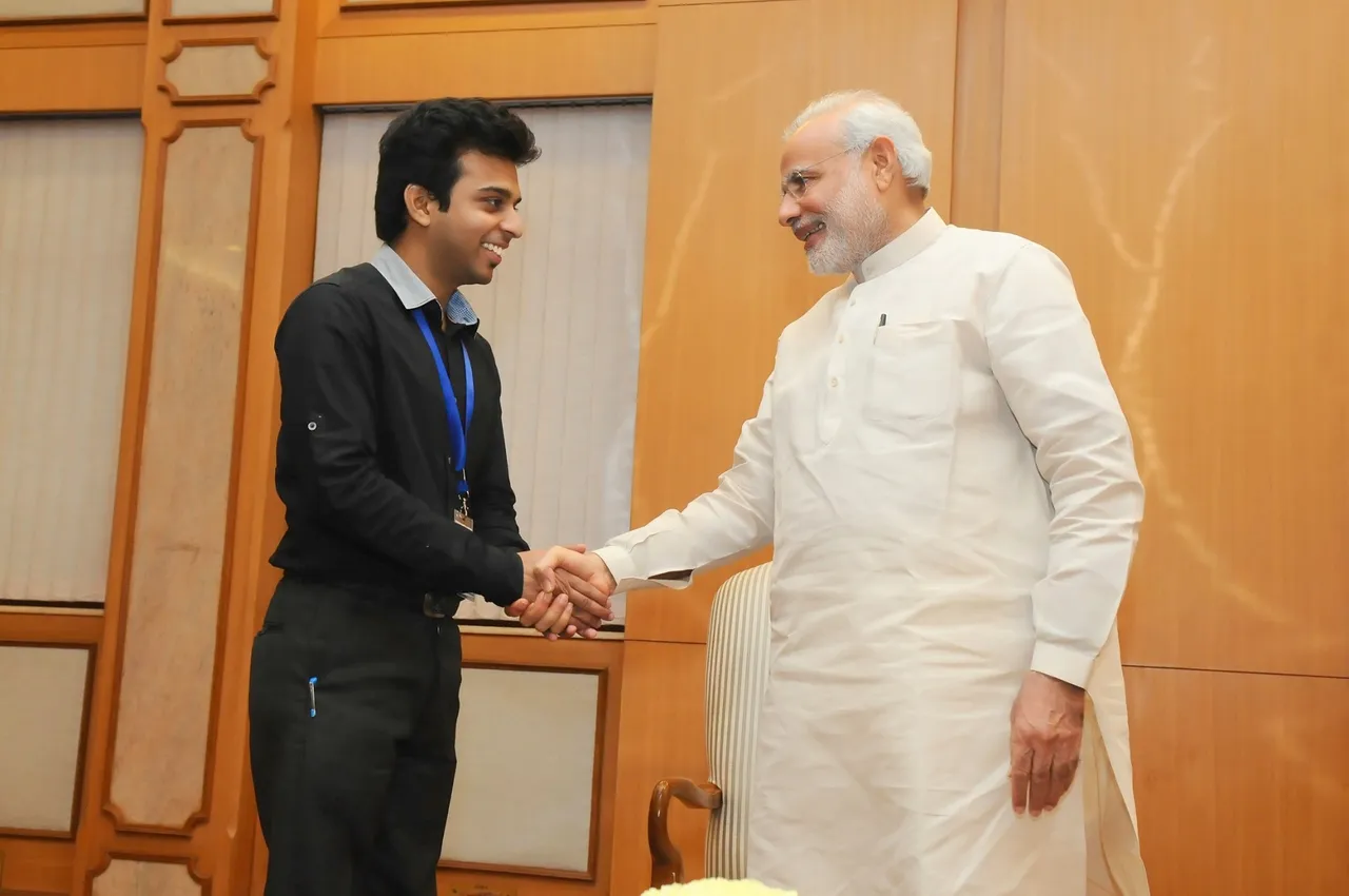 Founder receiving recognition from the Honourable Prime Minister of India